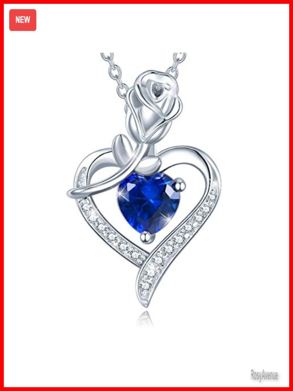 Sterling Silver White Gold Plated Created Sapphire Heart Rose Flower Pendant